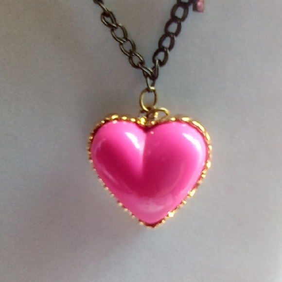 Betsey Johnson Pink Heart Necklace with Gold Accents - Picture 2 of 8
